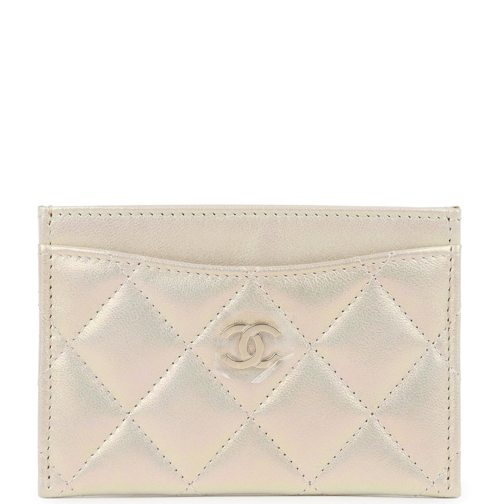 Chanel Classic Card Holder Wallet Iridescent Ivory Lambskin Light Gold Hardware