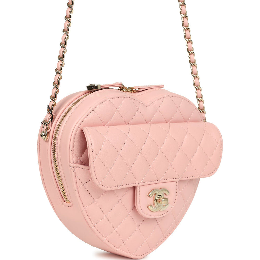 Chanel CC In Love Large Heart Bag with Chain Light Pink Lambskin Light Gold Hardware - Image 3