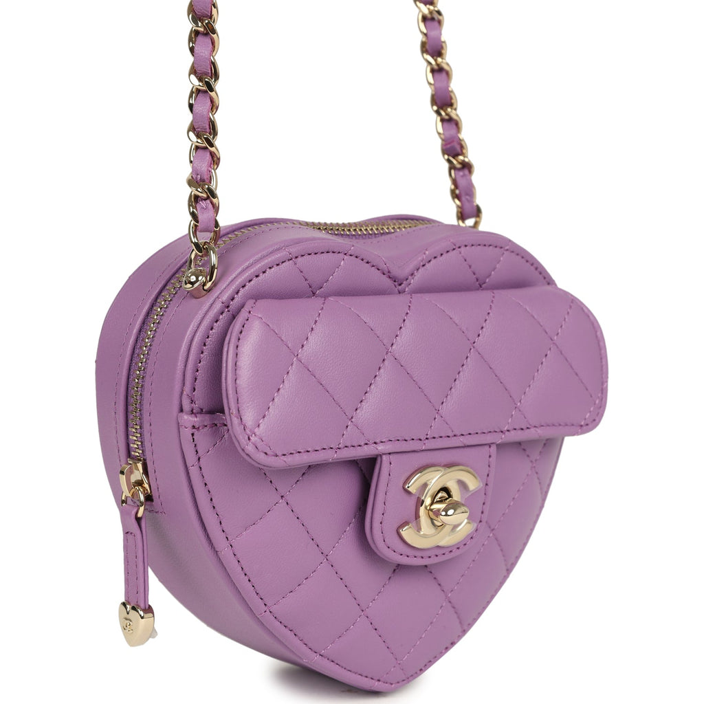 Chanel CC In Love Small Heart Bag with Chain Purple Lambskin Light Gold Hardware - Image 3