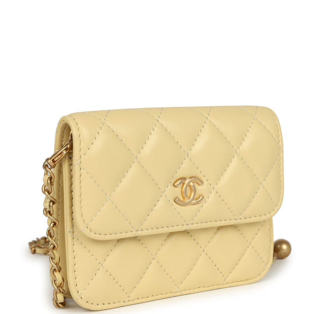 Chanel Mini Pearl Crush Belt Bag Light Yellow Lambskin Aged Gold Hardware - Image 3