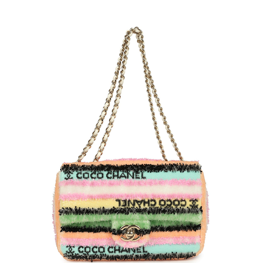 Chanel Mini Striped Coco Flap Bag Multicolor White Sequins Light Gold Hardware - Image 8