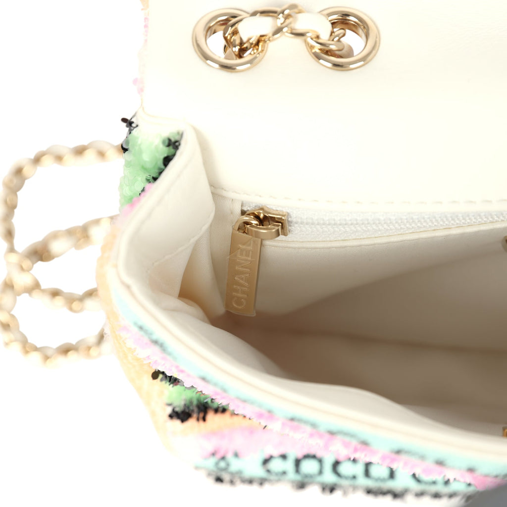 Chanel Mini Striped Coco Flap Bag Multicolor White Sequins Light Gold Hardware - Image 11
