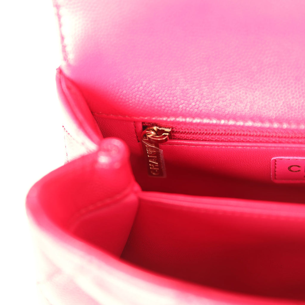 Chanel Small Coco Top Handle Flap Bag Dark Red Shiny Caviar and Burgundy Lizard Light Gold Hardware - Image 10