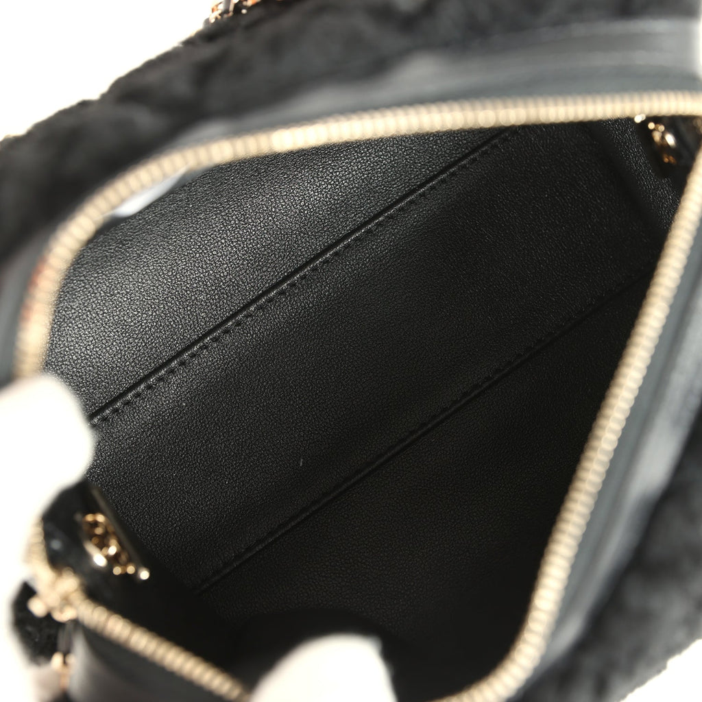 Chanel Mini Timeless Classic Barrel Bag with Chain Black Shearling Light Gold Hardware - Image 9