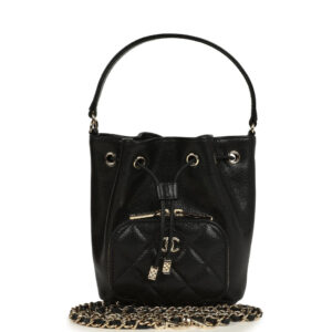 Chanel Mini Top Handle Bucket Bag with Chain Black Shiny Caviar Light Gold Hardware