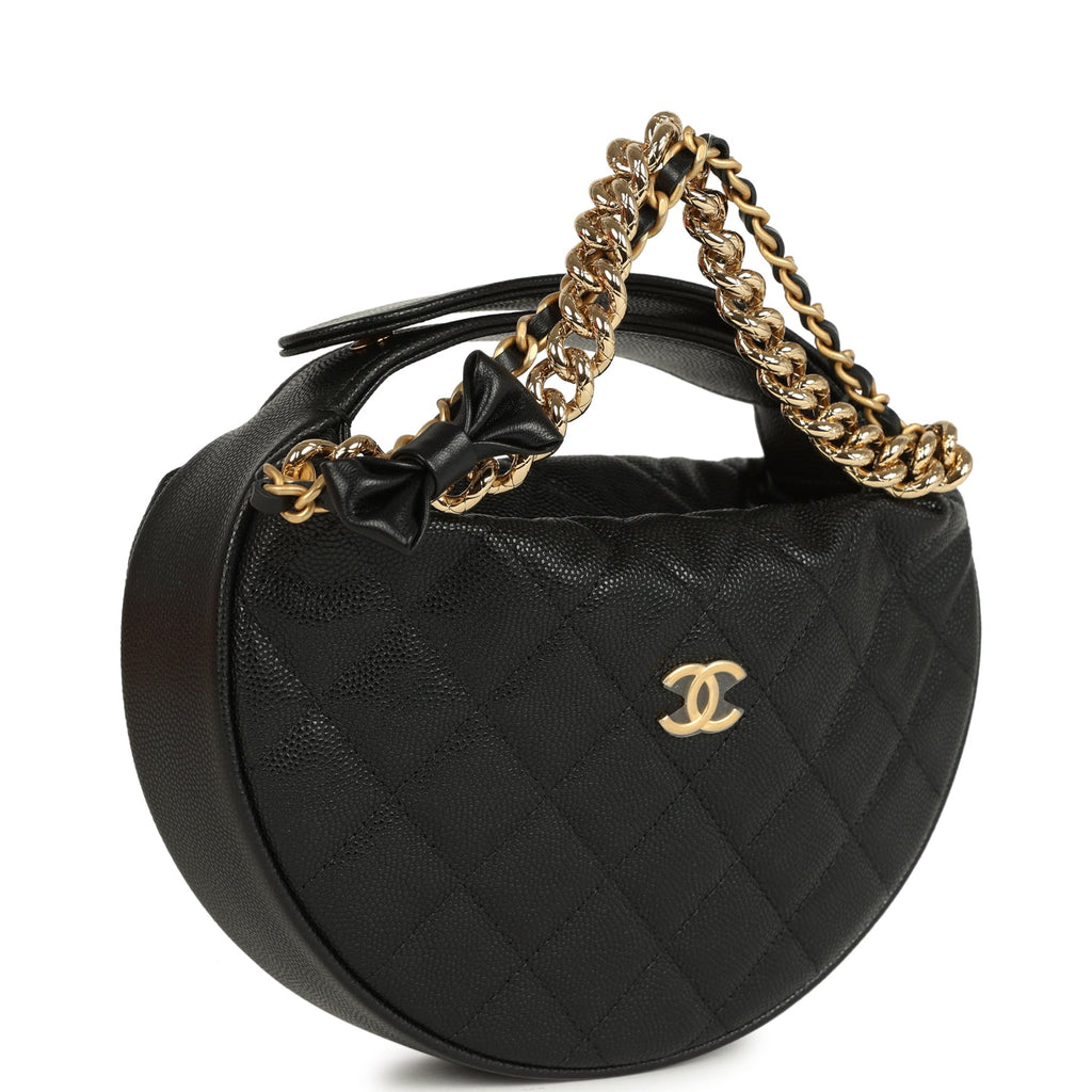 Chanel Mini Round Hobo Pouch Bag Black Shiny Caviar Mixed Metal Hardware - Image 3
