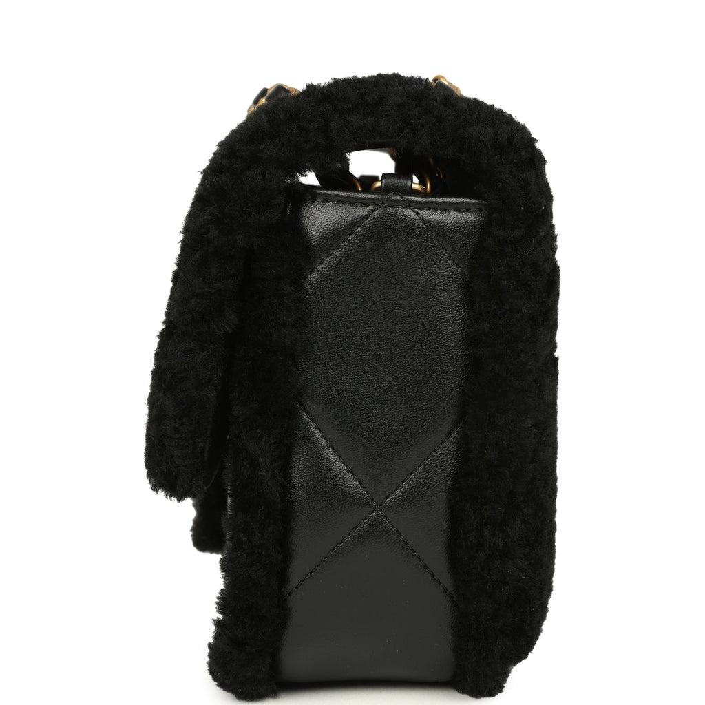 Chanel Medium Shearling Flap Bag Black Lambskin Brushed Gold Hardware - Image 4