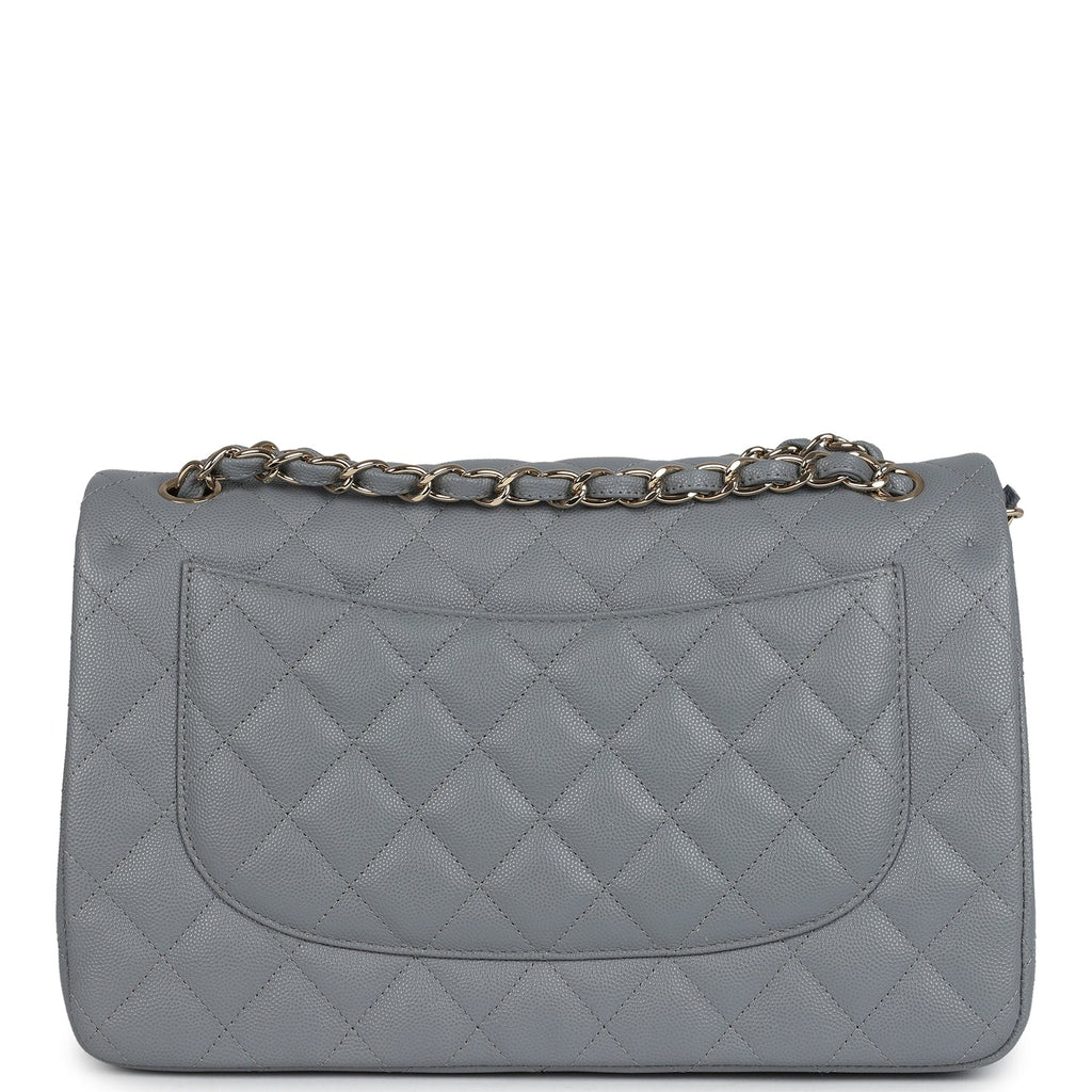 Chanel Jumbo Classic Double Flap Bag Light Grey Shiny Caviar Light Gold Hardware - Image 5