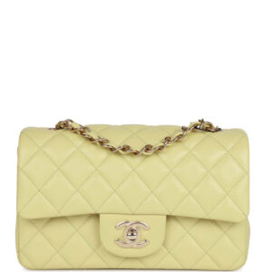Chanel Mini Rectangular Flap Bag Light Green Lambskin Light Gold Hardware