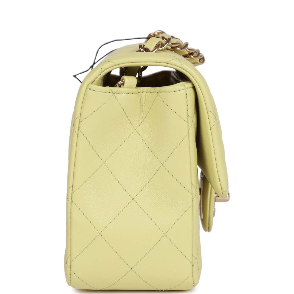 Chanel Mini Rectangular Flap Bag Light Green Lambskin Light Gold Hardware - Image 4