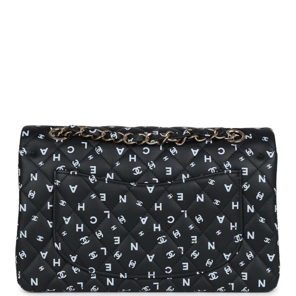 Chanel Small Classic Double Logo Printed Flap Bag Black and White Calfskin Gold Hardware - Image 5