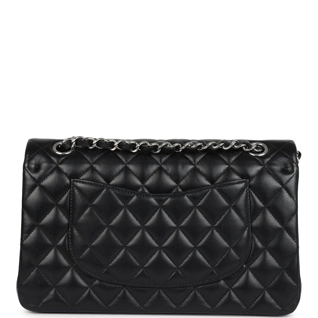 Pre-owned Chanel Medium Classic Double Flap Bag Black Lambskin Silver Hardware - Image 5