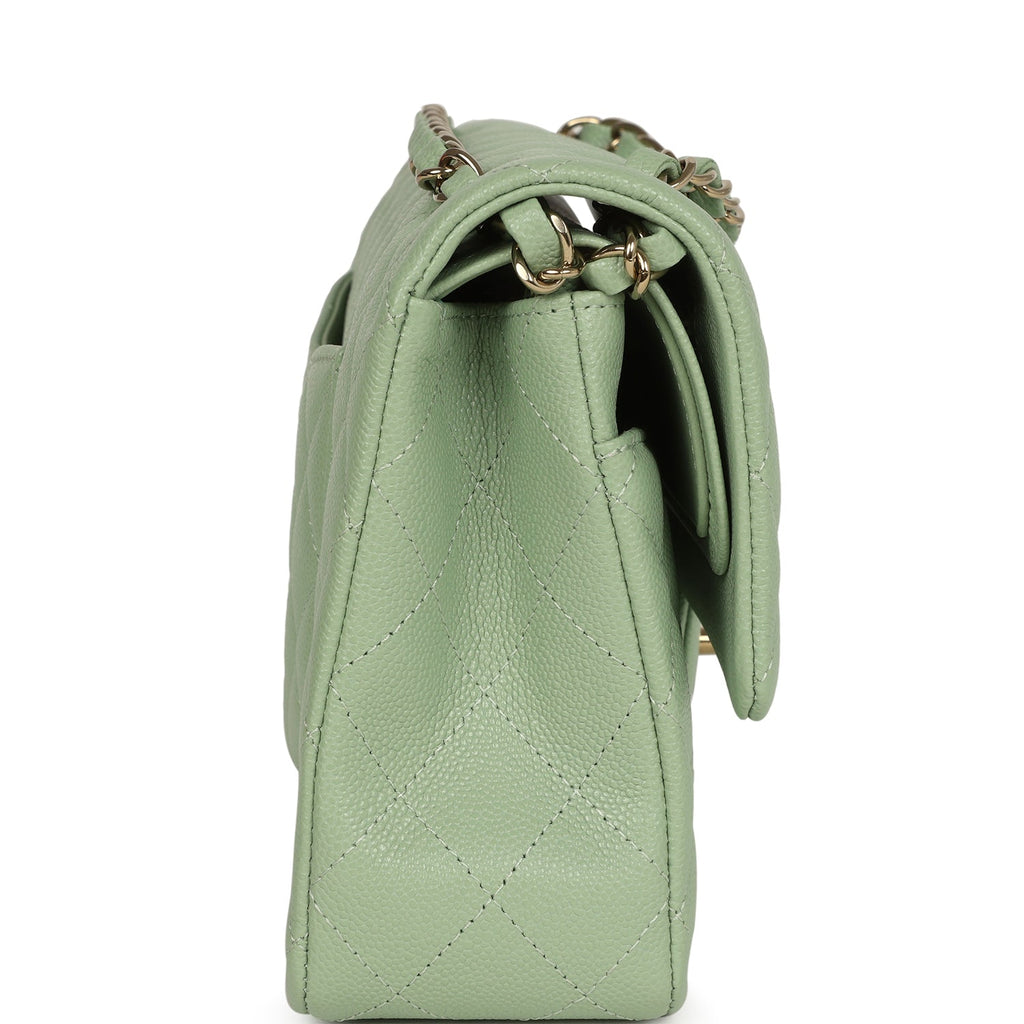 Chanel Medium Classic Double Flap Bag Light Green Caviar Light Gold Hardware - Image 4