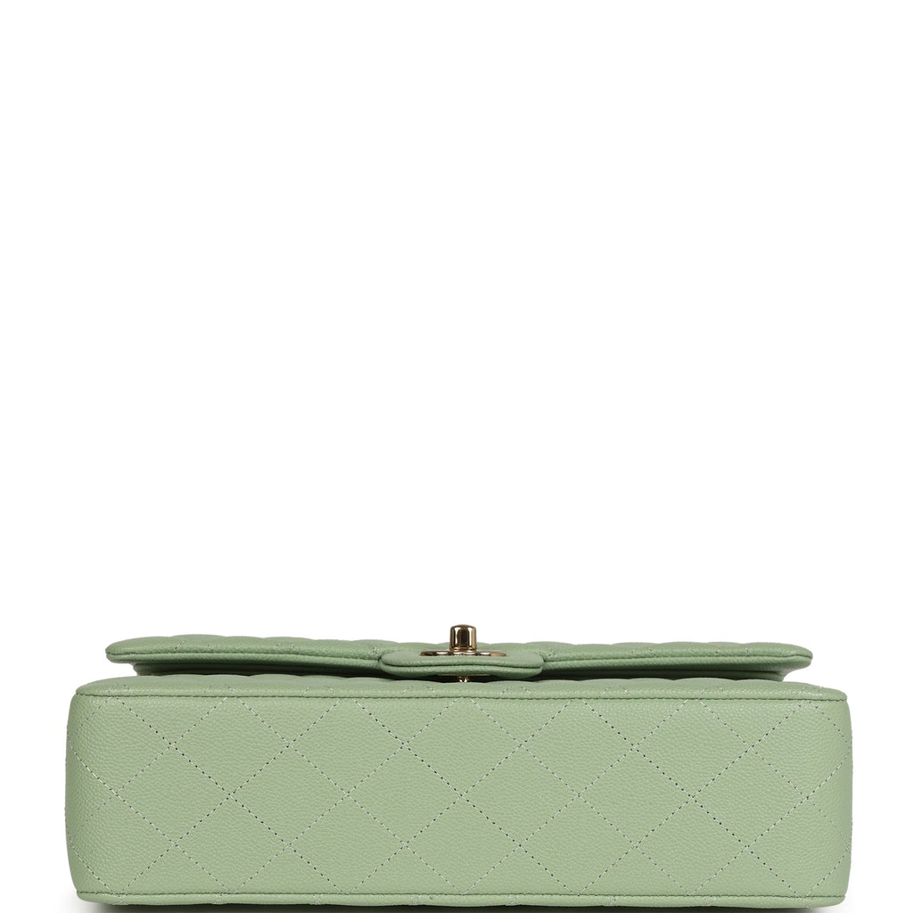 Chanel Medium Classic Double Flap Bag Light Green Caviar Light Gold Hardware - Image 7