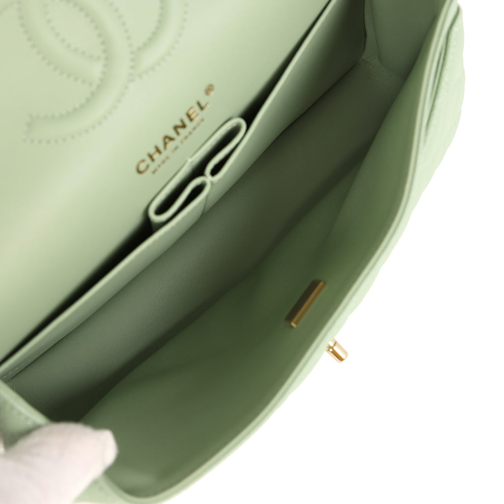 Chanel Medium Classic Double Flap Bag Light Green Caviar Light Gold Hardware - Image 10