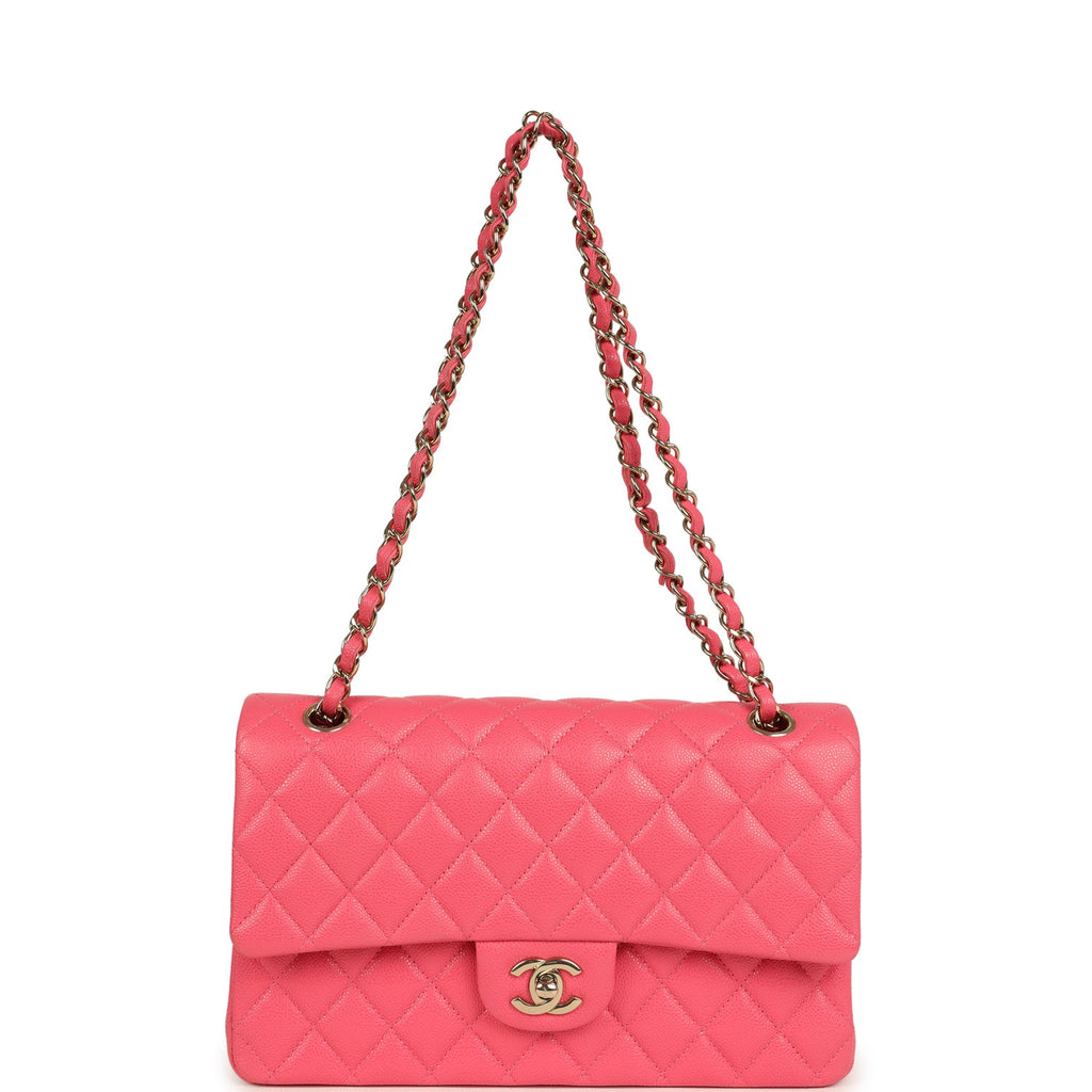 Pre-owned Chanel Medium Classic Double Flap Bag Dark Pink Shiny Caviar Gold Hardware - Image 8