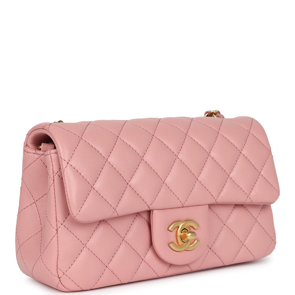 Chanel Mini Pearl Crush Rectangular Flap Dark Pink Lambskin Brushed Gold Hardware - Image 3