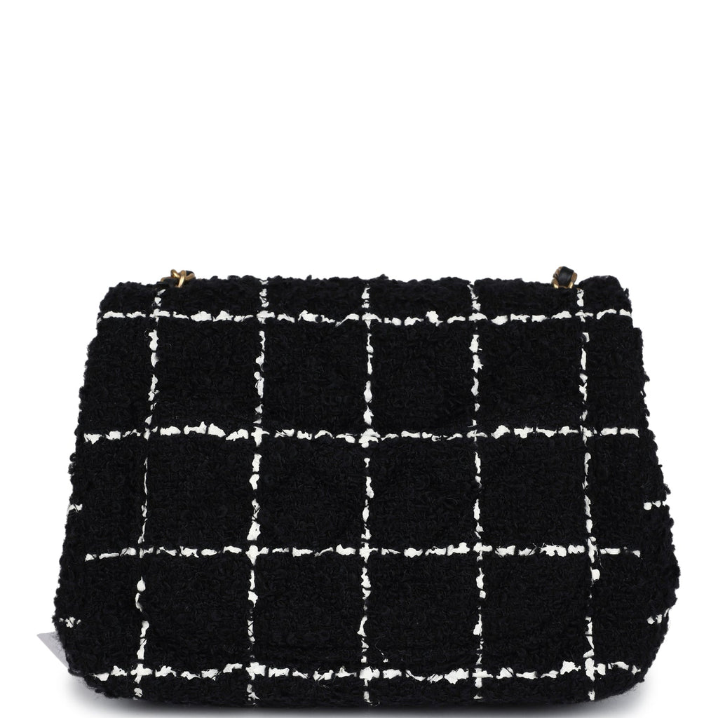 Chanel Mini Pearl Crush Square Flap Bag White and Black Tweed Antique Gold Hardware - Image 5