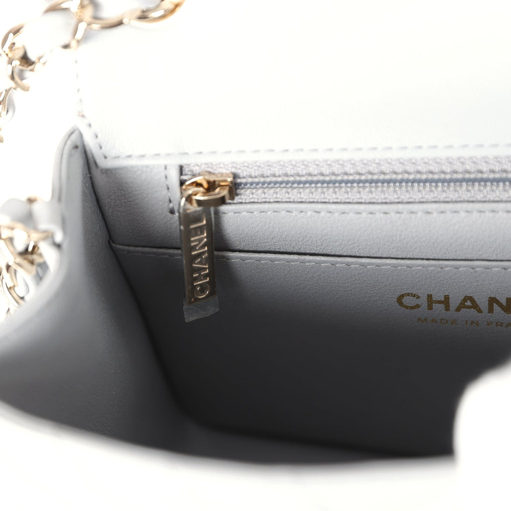 Chanel Mini Chevron Square Flap Bag Light Grey Lambskin Light Gold Hardware - Image 11