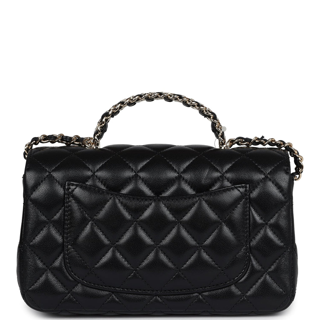 Chanel Mini Rectangular Crystal Top Handle Flap Bag Black Lambskin Light Gold Hardware - Image 5