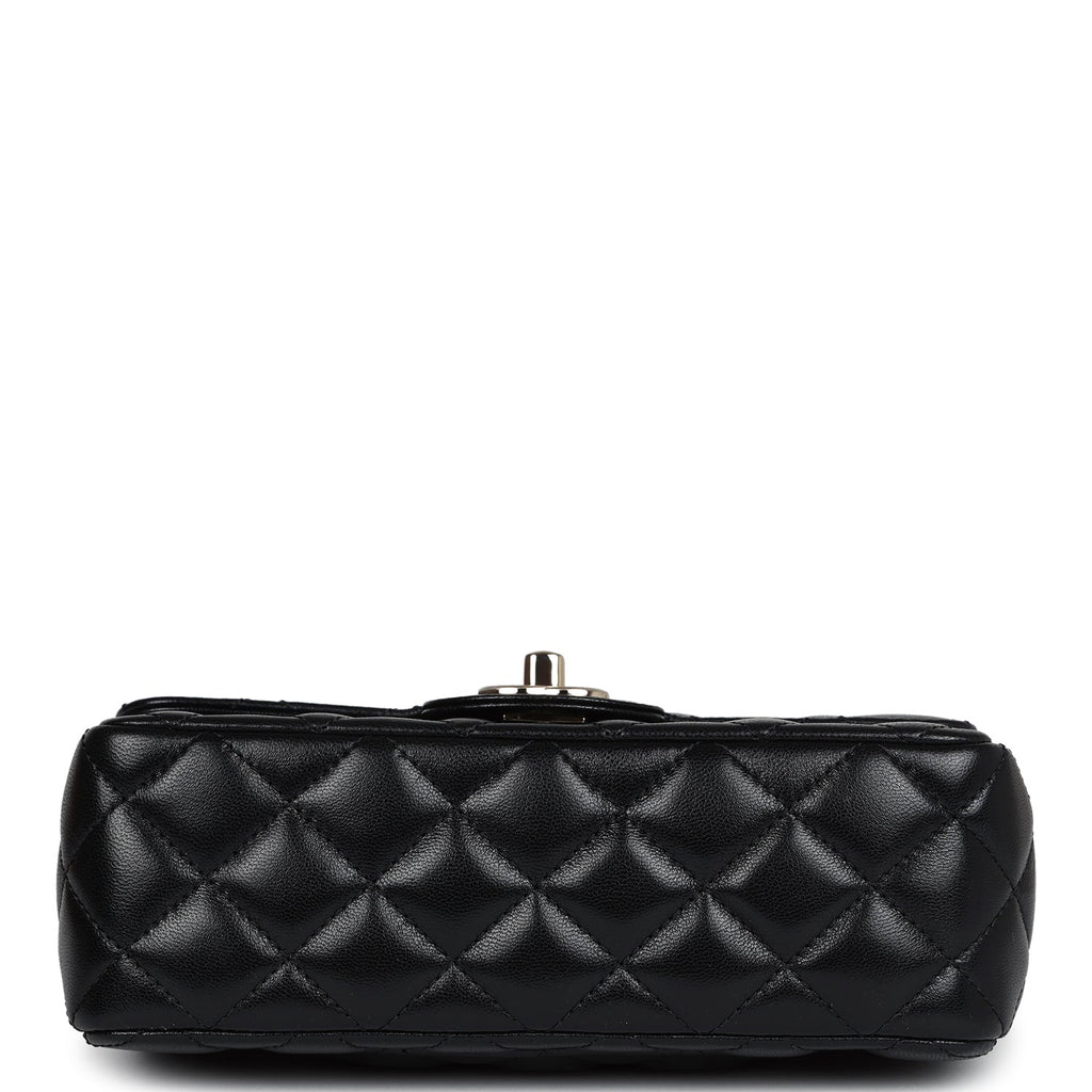 Chanel Mini Rectangular Crystal Top Handle Flap Bag Black Lambskin Light Gold Hardware - Image 7