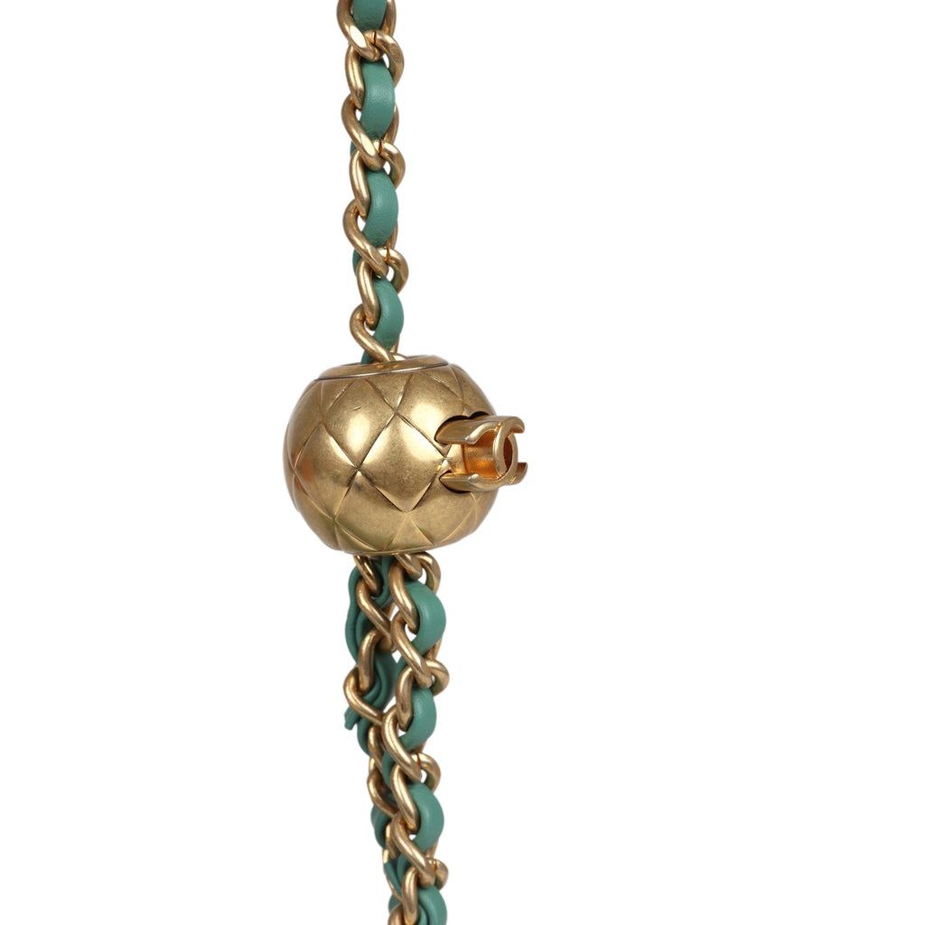 Chanel Mini Square Pearl Crush Flap Bag Green Lambskin Antique Gold Hardware - Image 9