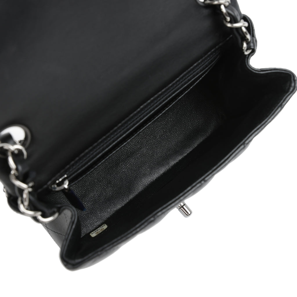 Pre-owned Chanel Mini Classic Square Flap Bag Black Lambskin Ruthenium Hardware - Image 8