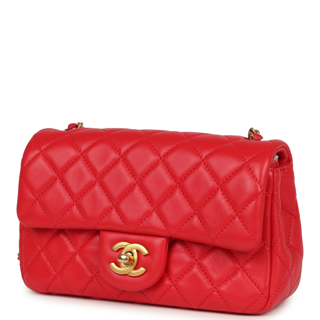 Pre-owned Chanel Mini Pearl Crush Rectangular Flap Bag Red Lambskin Brushed Gold Hardware - Image 6