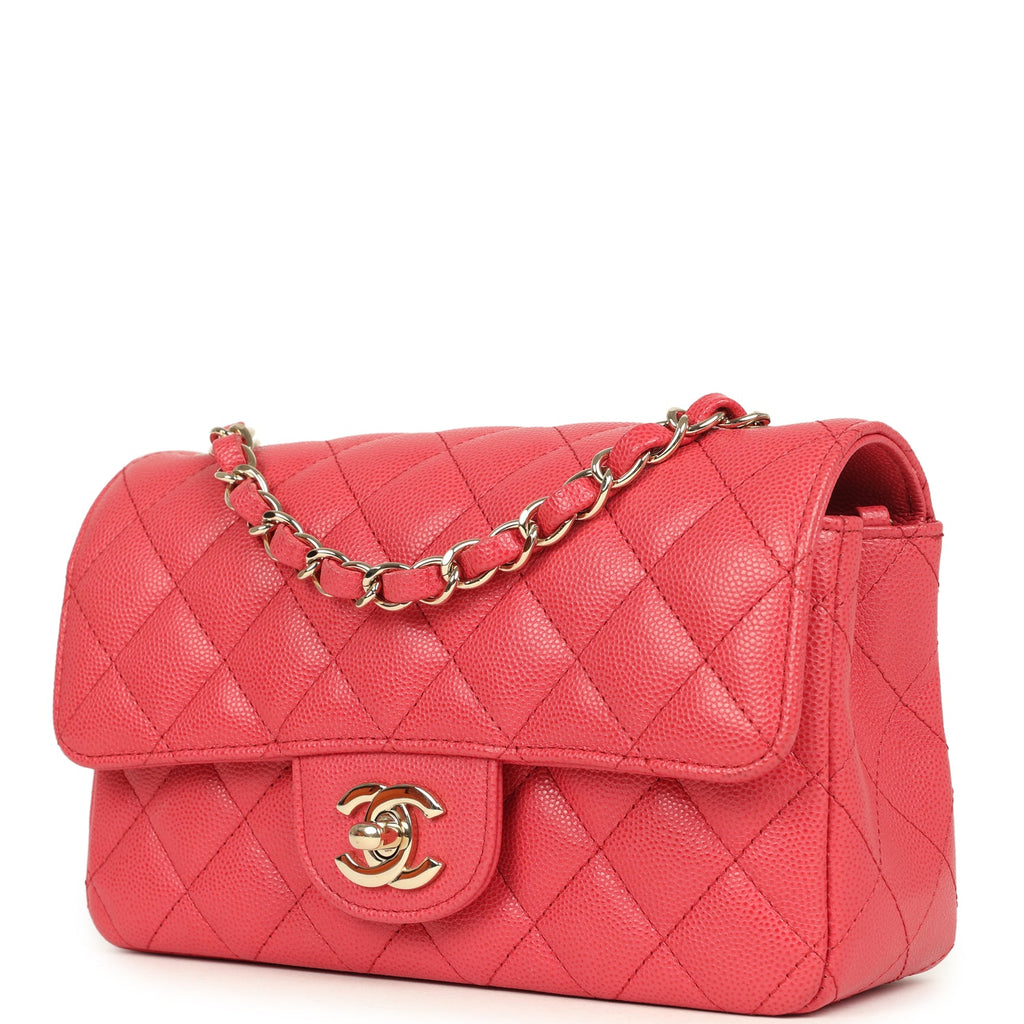 Pre-owned Chanel Mini Classic Rectangular Flap Bag Dark Pink Caviar Light Gold Hardware - Image 6