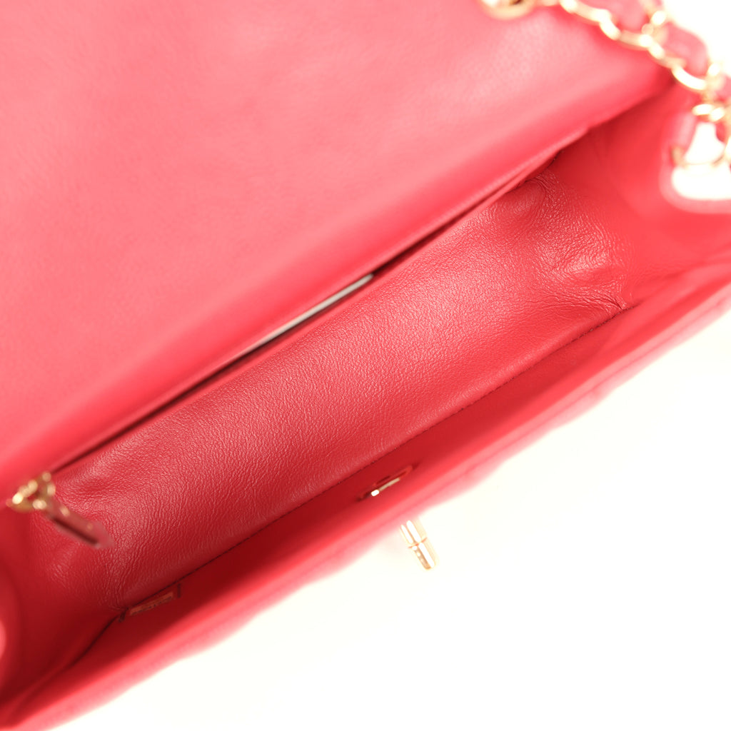 Pre-owned Chanel Mini Classic Rectangular Flap Bag Dark Pink Caviar Light Gold Hardware - Image 9