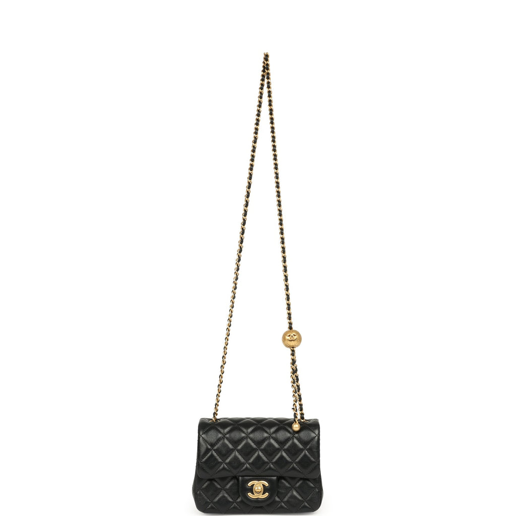 Chanel Mini Pearl Crush Square Flap Bag Black Shiny Lambskin Brushed Gold Hardware - Image 9