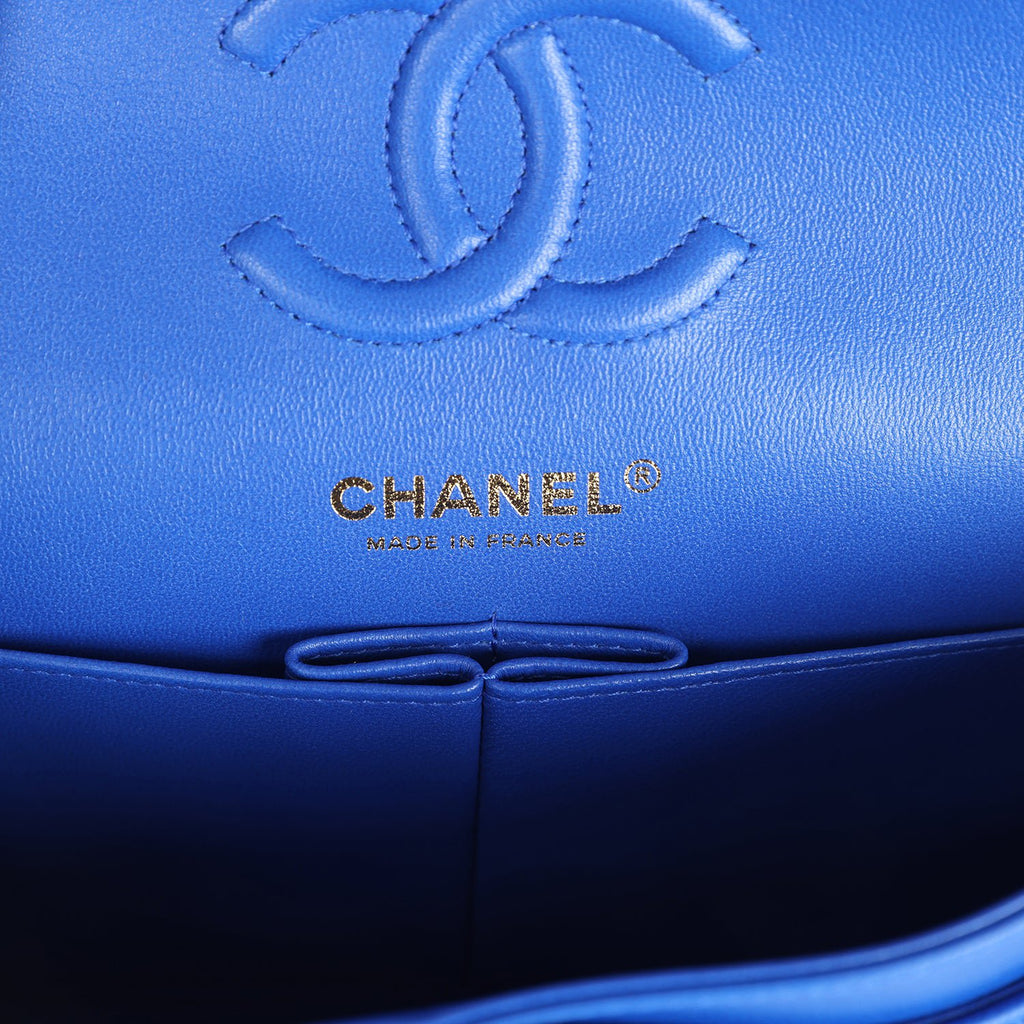 Chanel Small Classic Double Flap Blue Chevron Caviar Light Gold Hardware - Image 9