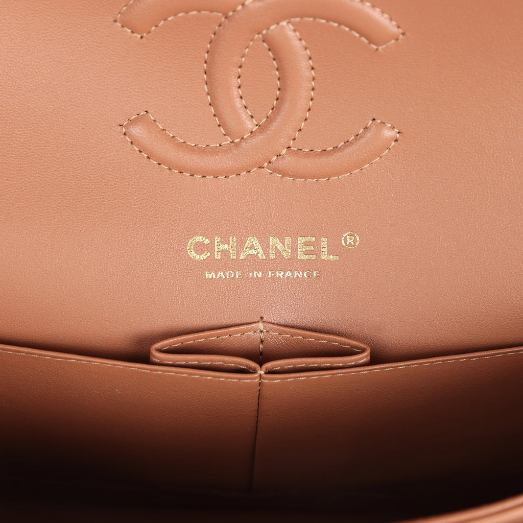 Chanel Small Classic Double Flap Bag Caramel Lambskin Light Gold Hardware - Image 9