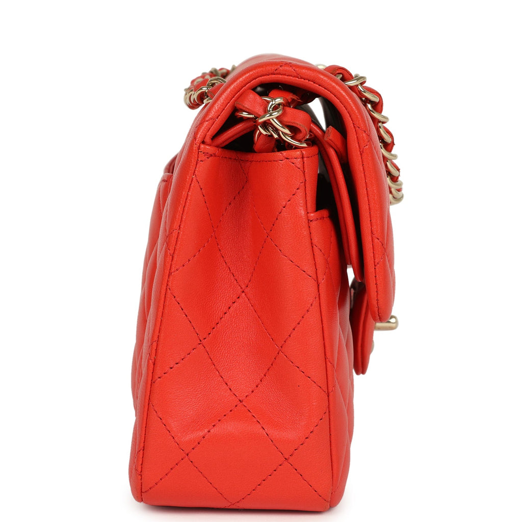 Pre-owned Chanel Small Classic Double Flap Bag Red Lambskin Light Gold Hardware - Image 4