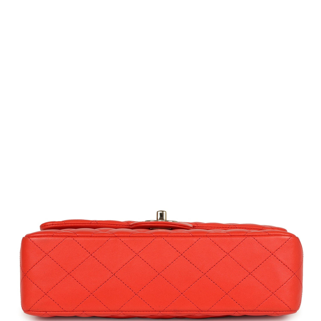 Pre-owned Chanel Small Classic Double Flap Bag Red Lambskin Light Gold Hardware - Image 7