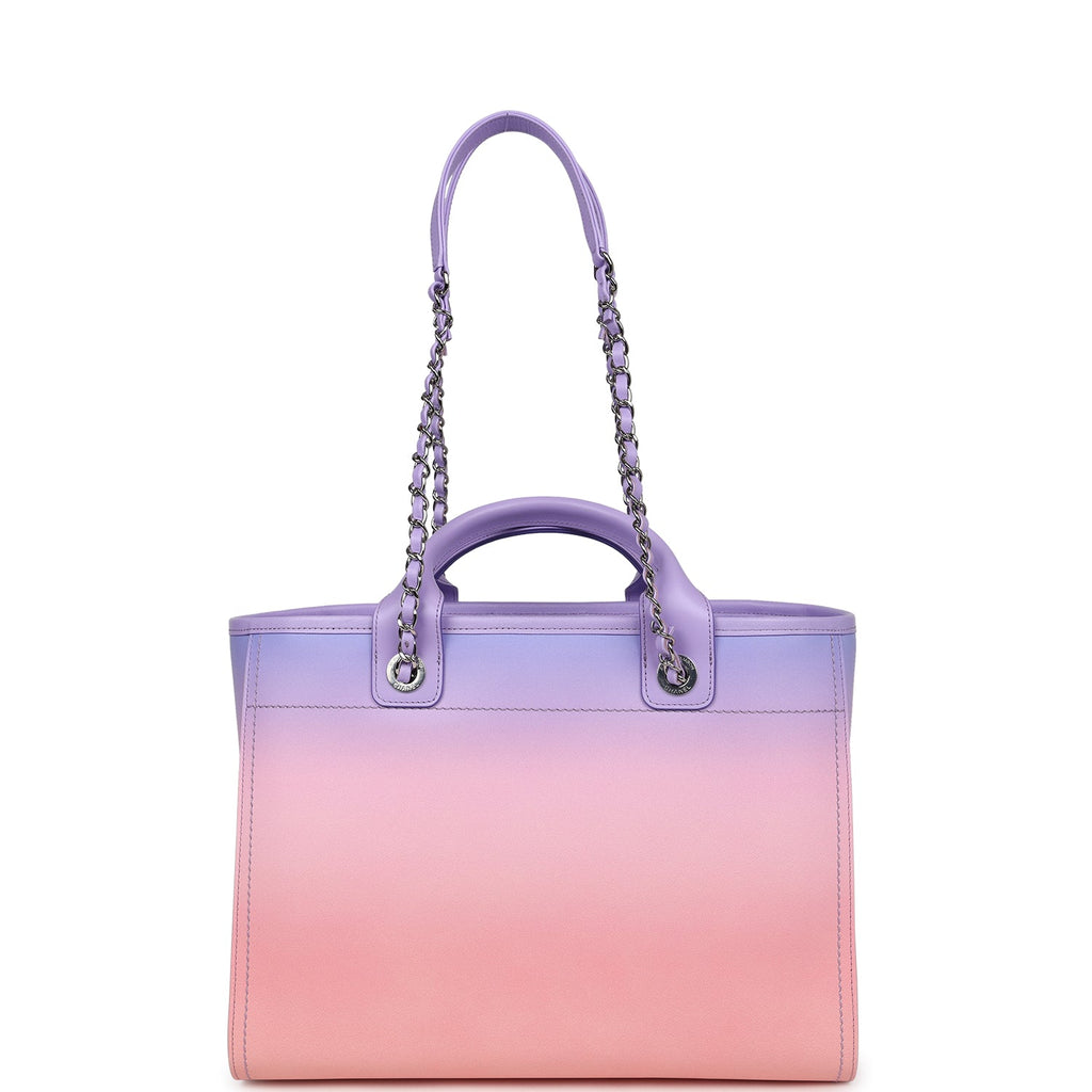 Chanel Small Deauville Shopping Tote Pink and Purple Ombre Calfskin Silver Hardware - Image 5