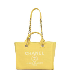 Chanel Small Deauville Shopping Tote Yellow Canvas Light Gold Hardware