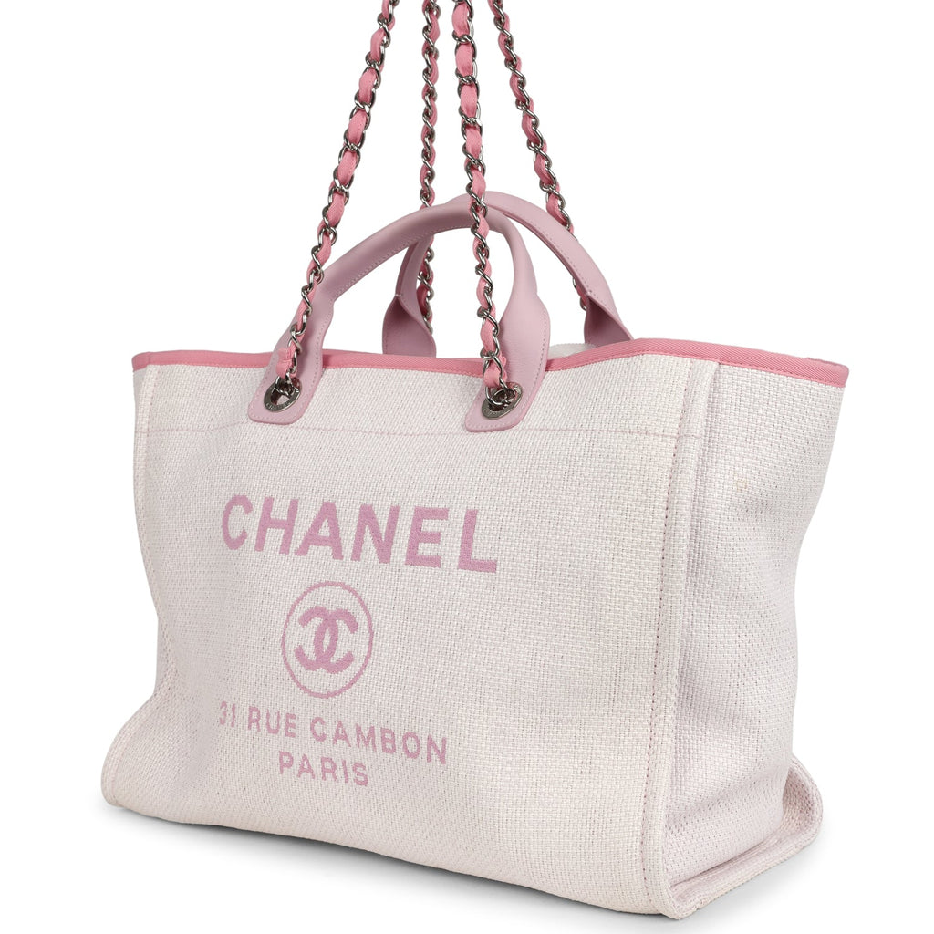 Pre-owned Chanel Medium Deauville Shopping Tote Light Pink Raffia and Canvas Silver Hardware - Image 6