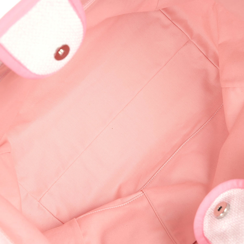 Pre-owned Chanel Medium Deauville Shopping Tote Light Pink Raffia and Canvas Silver Hardware - Image 8