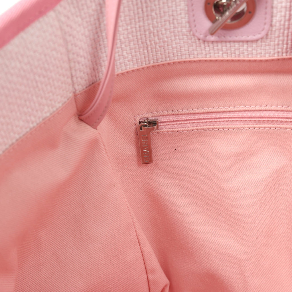 Pre-owned Chanel Medium Deauville Shopping Tote Light Pink Raffia and Canvas Silver Hardware - Image 10