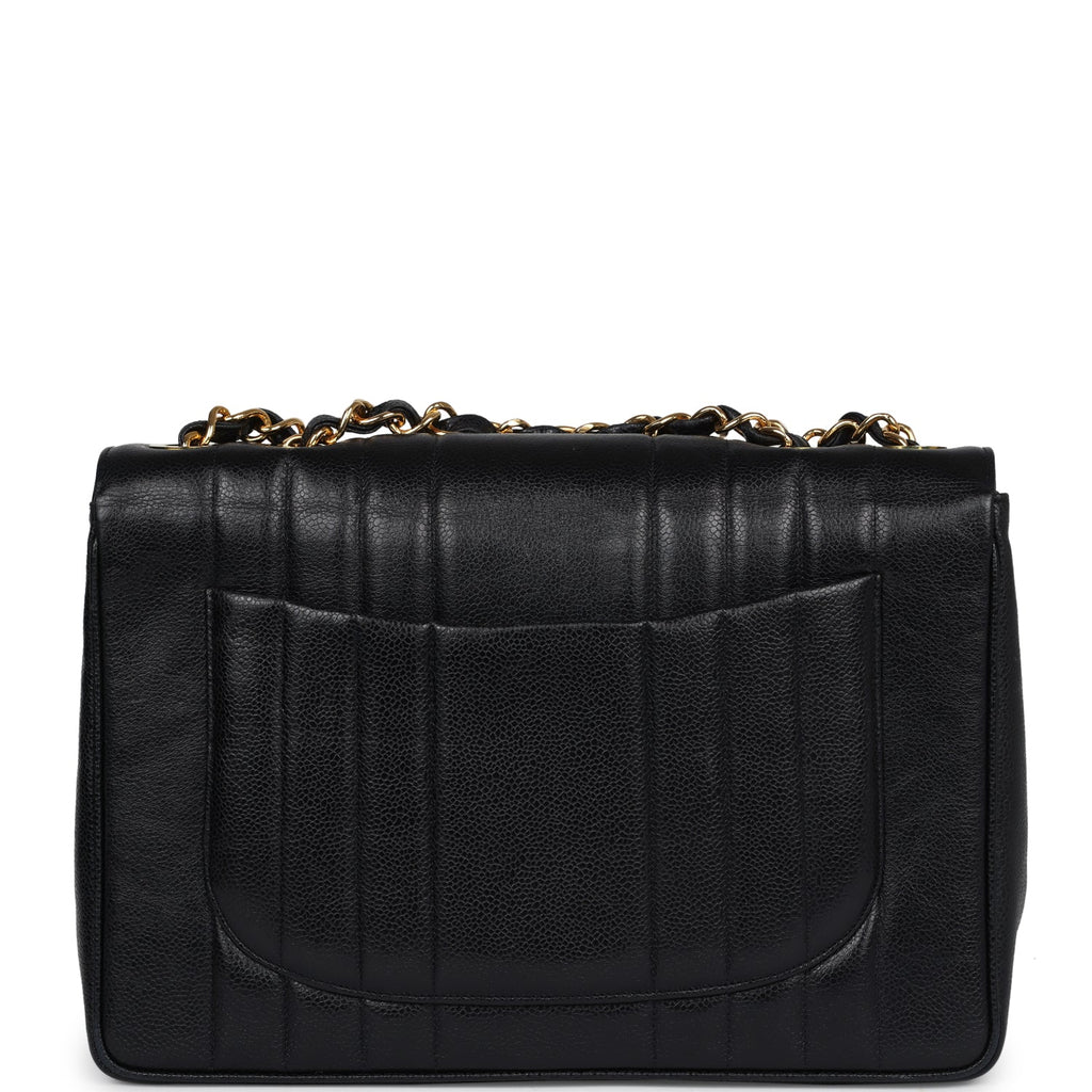 Vintage Chanel XL Jumbo Classic Mademoiselle Vertical Flap Black Caviar Gold Hardware - Image 6