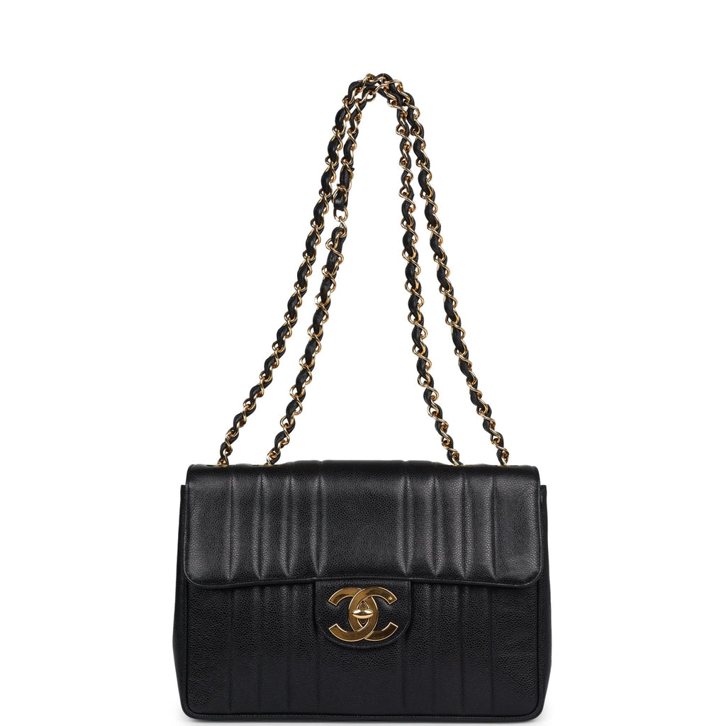 Vintage Chanel XL Jumbo Classic Mademoiselle Vertical Flap Black Caviar Gold Hardware - Image 8