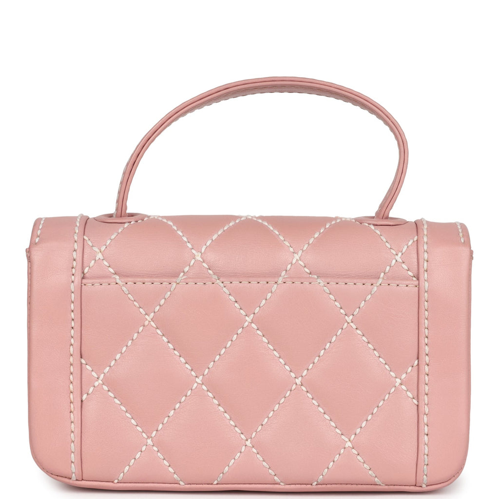 Vintage Chanel Mini Wild Stitch Surpique Top Handle Flap Bag Pink Calfskin Gold Hardware - Image 5
