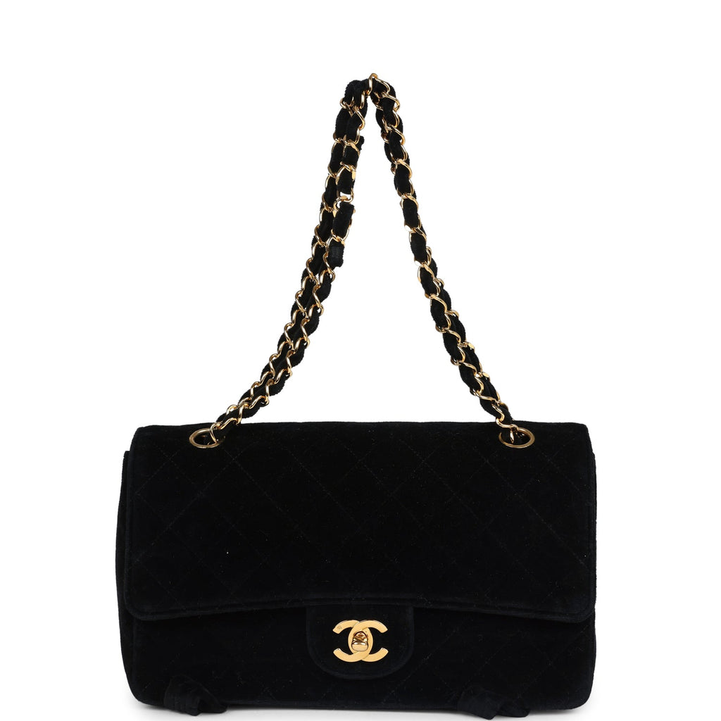 Vintage Chanel Medium Single Flap Bag with Magazine Holder Black Velvet Gold Hardware - Image 9