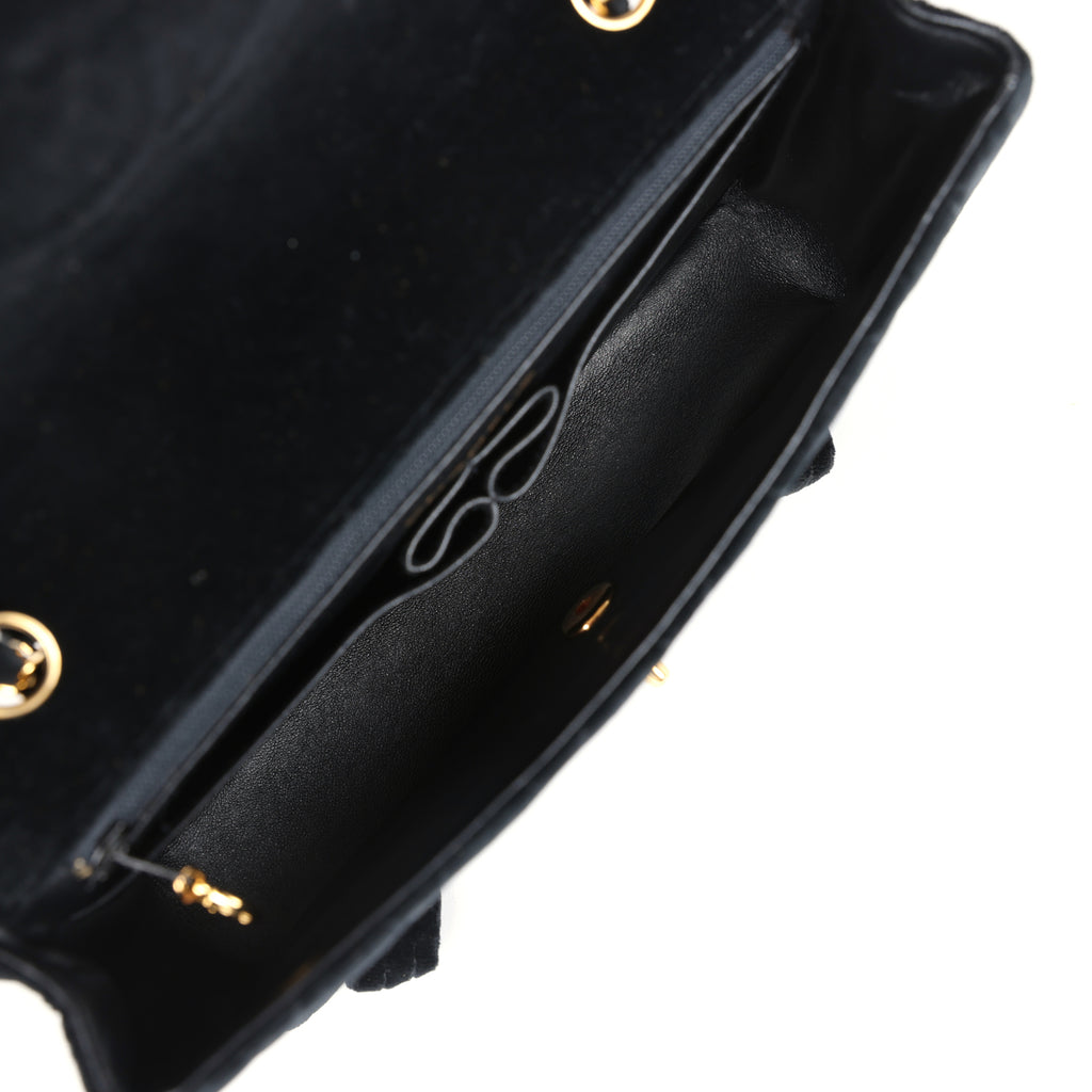 Vintage Chanel Medium Single Flap Bag with Magazine Holder Black Velvet Gold Hardware - Image 11