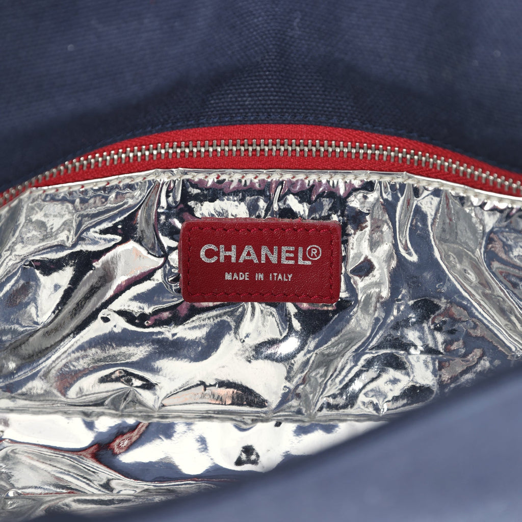 Vintage Chanel N0.5 Chain Shoulder Bag Navy, Silver, Red Canvas Silver Hardware - Image 9