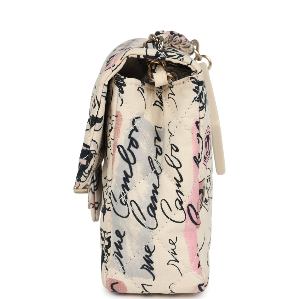 Vintage Chanel Mini Logo Square Flap Bag Light Pink Multi Printed Nylon Light Gold Hardware - Image 7