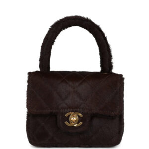 Vintage Chanel Micro Kelly Child Dark Brown Pony Hair Gold Hardware