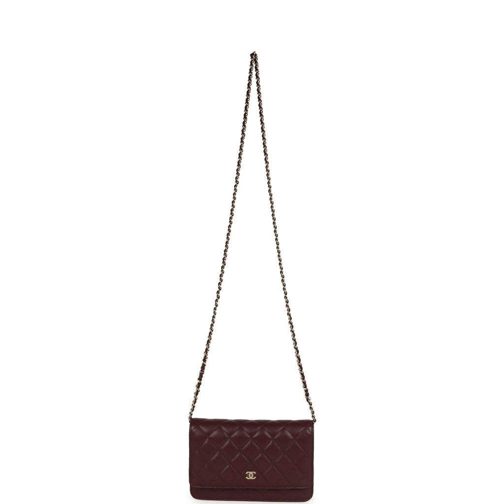 Chanel Wallet On Chain WOC Dark Burgundy Shiny Caviar Light Gold Hardware - Image 8