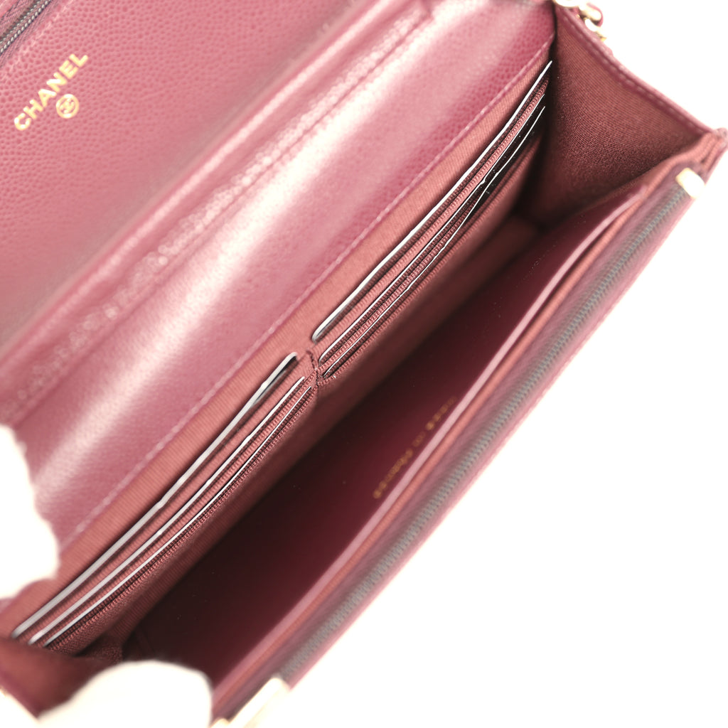Chanel Wallet On Chain WOC Dark Burgundy Shiny Caviar Light Gold Hardware - Image 13